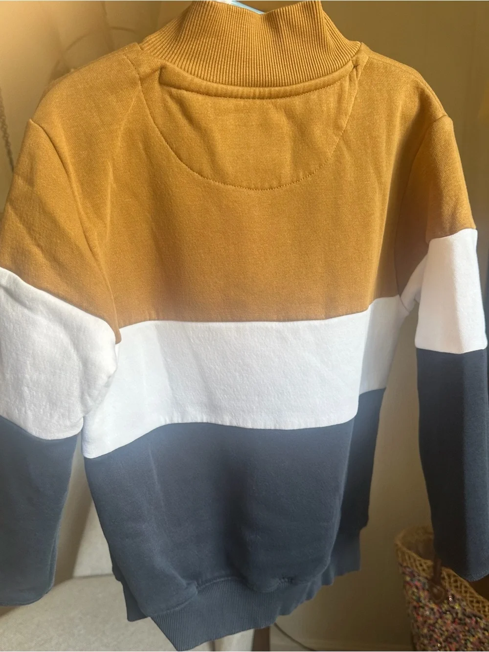 Boy Colorblock Quarter-Zip Sweater in Mustard, White & Navy